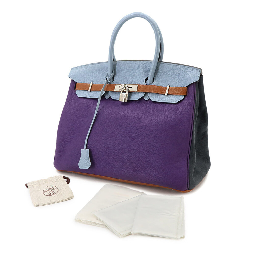 Birkin 35 Arlequin Hermes HERMES Taurillon Clemence Ultraviolet Blue Lin Hand... - Picture 2 of 10